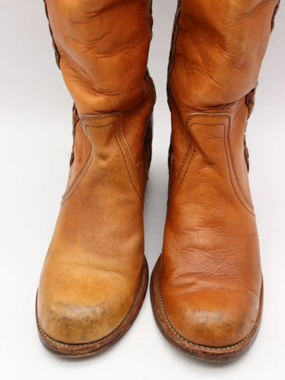 Frye Vintage Braided Women's Size 8.5 B Brown Leather Boots Made in USA - Picture 15 of 15